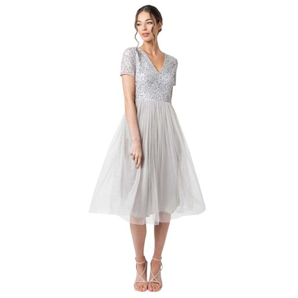 Maya Deluxe Womens/Ladies Short-Sleeved Midi Dress / Soft Grey